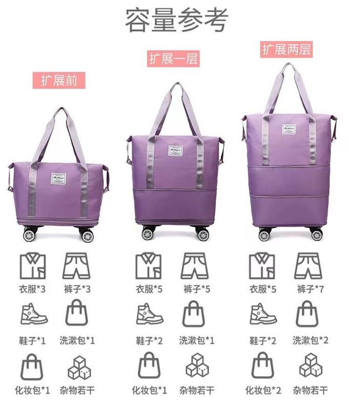 Bolsa de bolsillo de bolsillo plegable expandible impermeable bolsillo seco húmedo organizador de viajes de fin de semana Bolsa de equipaje con ruedas
