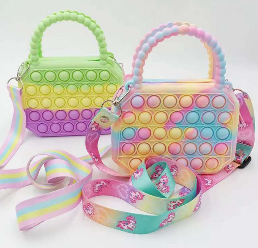 Pop Fidget juguetes de silicona empujar burbuja bolso de cuerpo cruzado sensorial alivio del estrés adultos niños bolso de mano moneda bolso bolso regalos