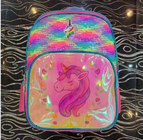 Mochila de moda personalizada para niñas Rainbow Sequin Mochila para niños de exterior Mochilas casuales para niñas Unicornio Bolso escolar