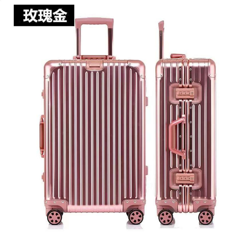 Trolley de viaje de marco de aluminio con ruedas silenciosas 24 pulgadas de cáscara durable personalizada maleta de viaje equipaje