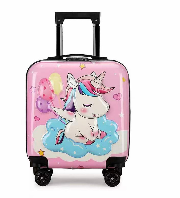 Bolsa de maletas personalizada para niños de dibujos animados Bolsa de maletas de viaje de cremallera amarilla para niños equipaje ABS