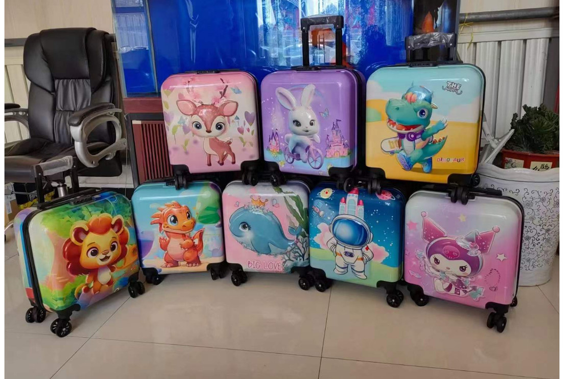 Bolsa de maletas personalizada para niños de dibujos animados Bolsa de maletas de viaje de cremallera amarilla para niños equipaje ABS