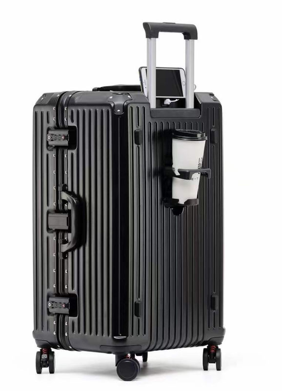 Nueva llegada Vintage Multifuncional Abs de aluminio equipaje de lado duro Casión de carruaje equipaje de viaje maleta con portavasos